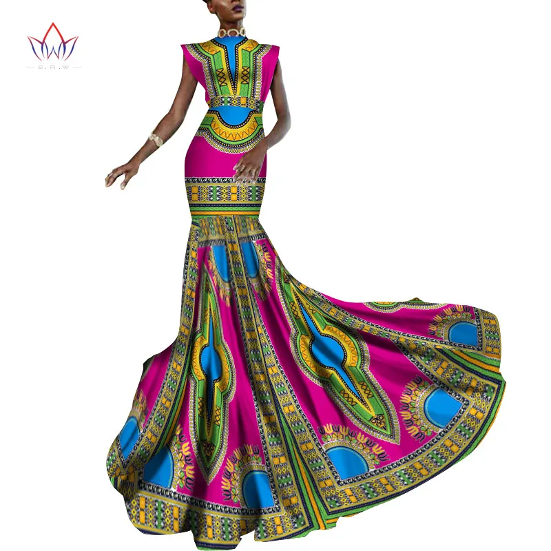 Летнее платье для женщин Дашики Африканский принт одежда без рукавов Анкара Русалка Вечерние Длинное платье размера плюс 6XL WY2013