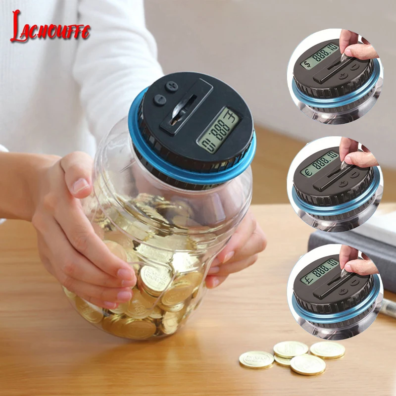 

1.8L Piggy Bank Digital Coin Counter LCD Counting Coin Electronic Money Box Jar Storage Box for USD EURO GBP Money Birthday Gift