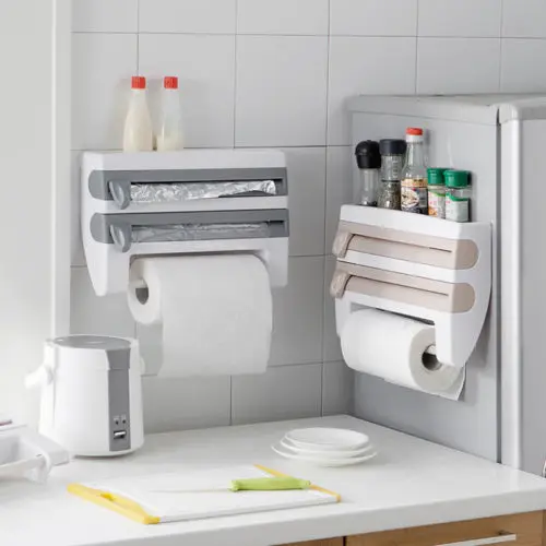 Wall Mounted Kitchen Rack Storage Holders Dispenser Foil Cling Film Towel Roll Holder Racks Container Organizer Closet Wall Mounted Kitchen Rack Storage Holders Dispenser Foil Cling Film Towel Roll Holder Racks Container Organizer Closet