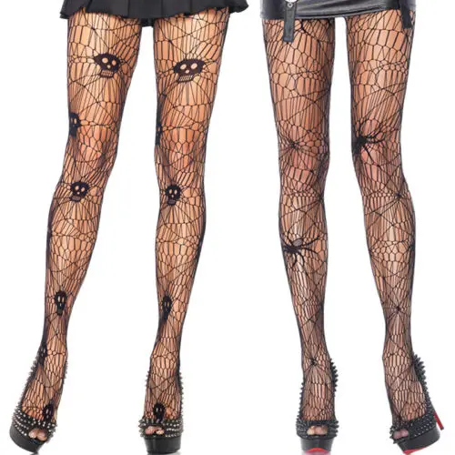 

2018 Women's Black Lace Tights Fishnet Hollow Skull and Spider Patterned Pantyhose Tights Stocking Lingerie Sexy Stocking