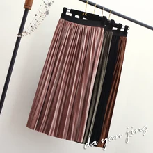 Женская бархатная плиссированная юбка, женские длинные юбки до середины икры с заплатками, универсальная повседневная юбка для студентов