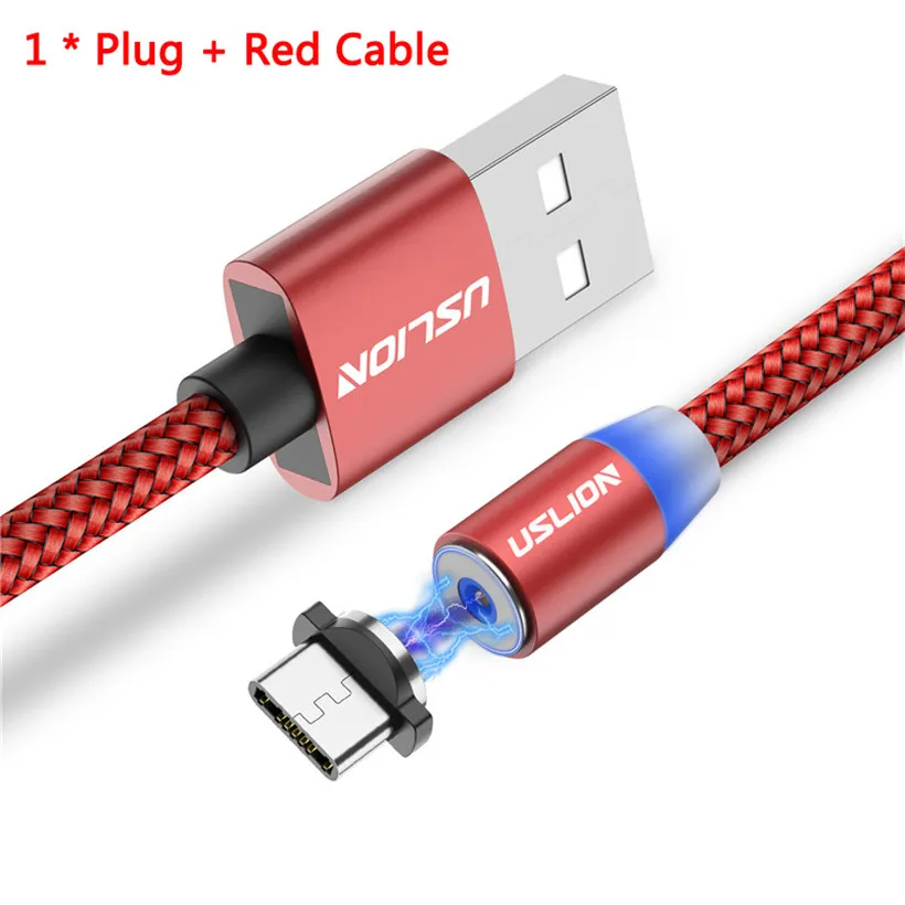 Red USLION светодиодный магнитный usb-кабель для микро-usb type-C телефонный кабель для samsung S10 S9 Xiaomi huawei для iPhone XS магнитный разъем для зарядки - Цвет: Red