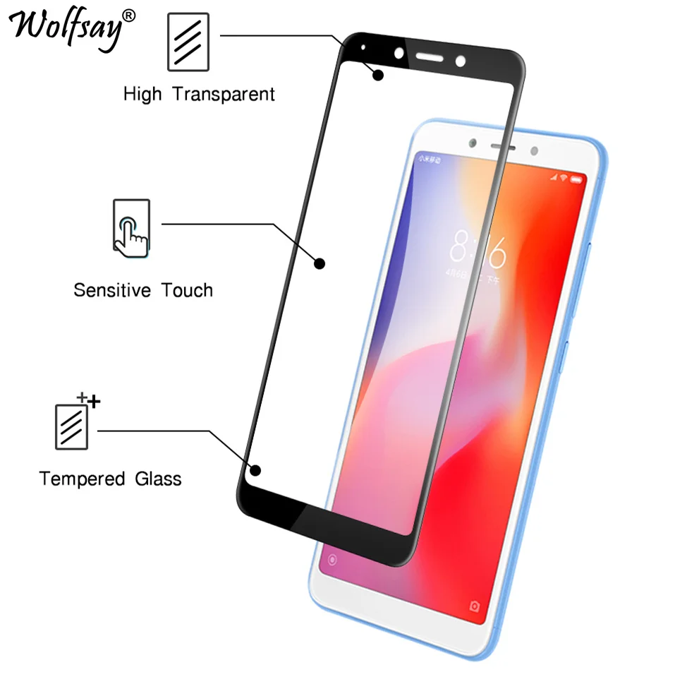 2 шт Полное покрытие стекла Xiaomi Redmi 6 протектор экрана закаленное стекло для Xiaomi Redmi 6 защитная пленка для Xiaomi Redmi 6 стекло