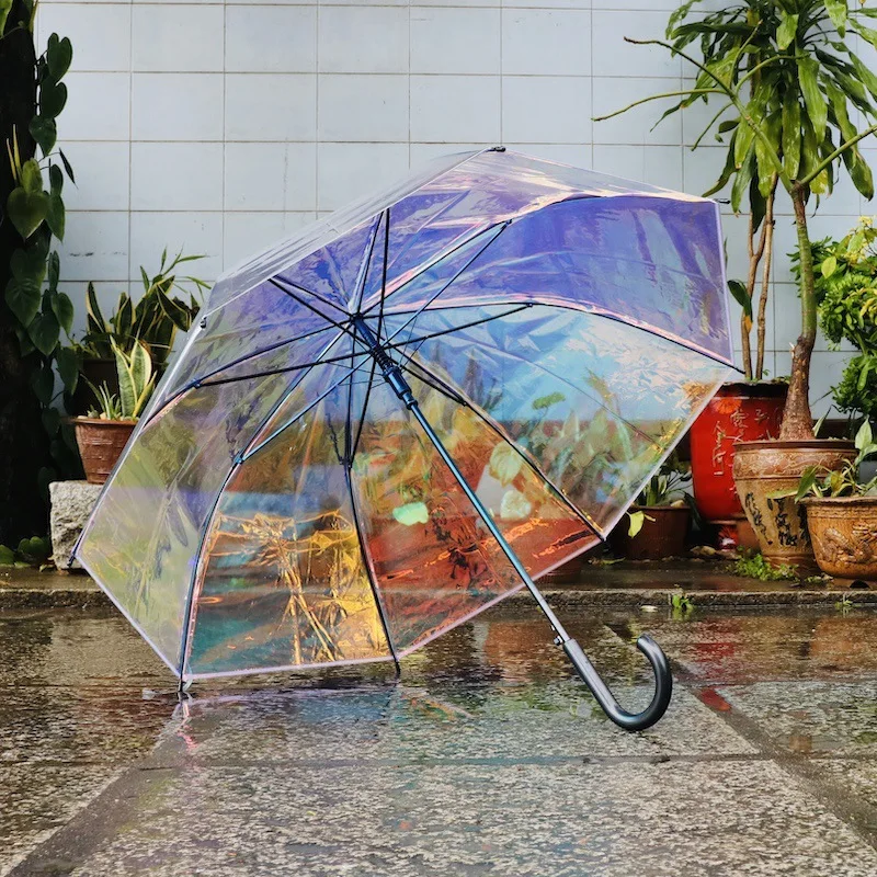 Billig Modis Tous Frauen Lange griff Transparent Regenschirme Farbwechsel PVC Regenschirm Damen Mode Klare Feld Von Vision Sonnenschirm