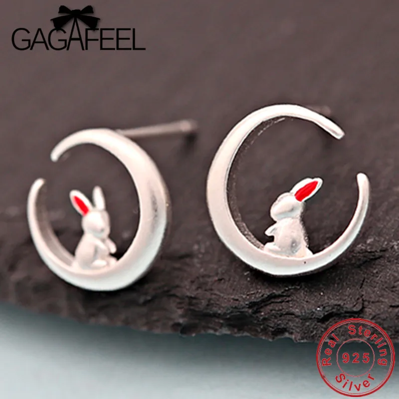 

GAGAFEEL Rabbit & Moon Stud Earrings 925 Sterling Silver Earrings for Women Sweet Party Jewelry Hot Sale