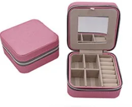 Новая небольшая дорожная коробка для Драгоценностей из искусственной кожи, легкий портативный чехол для ювелирных изделий, органайзер из искусственной кожи, одноцветная винтажная 7 видов стилей коробка для хранения ювелирных изделий - Цвет: Розовый