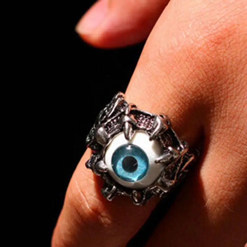 Men Biker Punk Vintage Silver Stainless Steel Skull Claw Eyeball Finger Ring Men Biker Punk Vintage Silver Stainless Steel Skull Claw Eyeball Finger Ring
