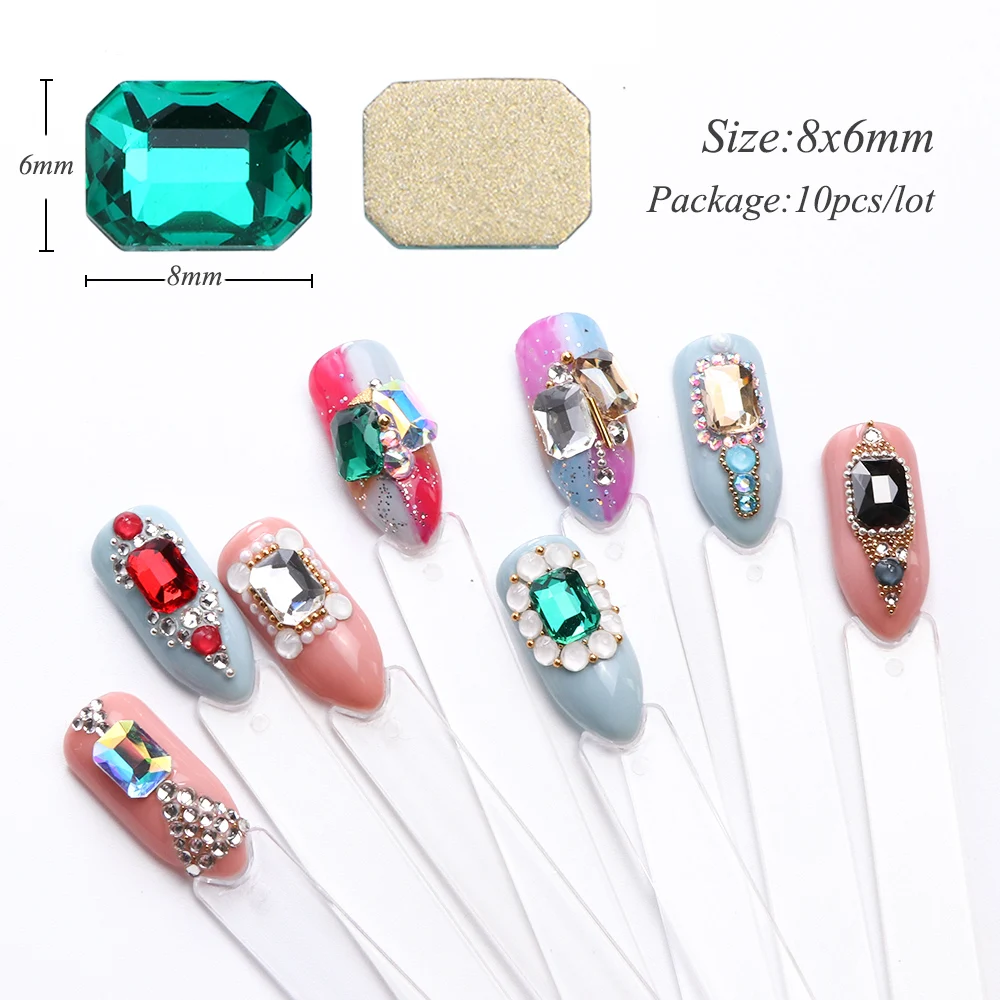 10 قطعة مسمار الراين مستطيل كريستالة بظهر مسطح لامعة 3D ستراس جوهرة الحجر مانيكير مسمار الفن الديكور حُليات المجوهرات JI714