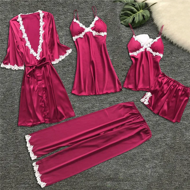 

5pc Women Sexy Lace Lingerie Nightwear Underwear Babydoll Sleepwear Women Nightgown summer Sleepshirts soft sexy nightdress #15S