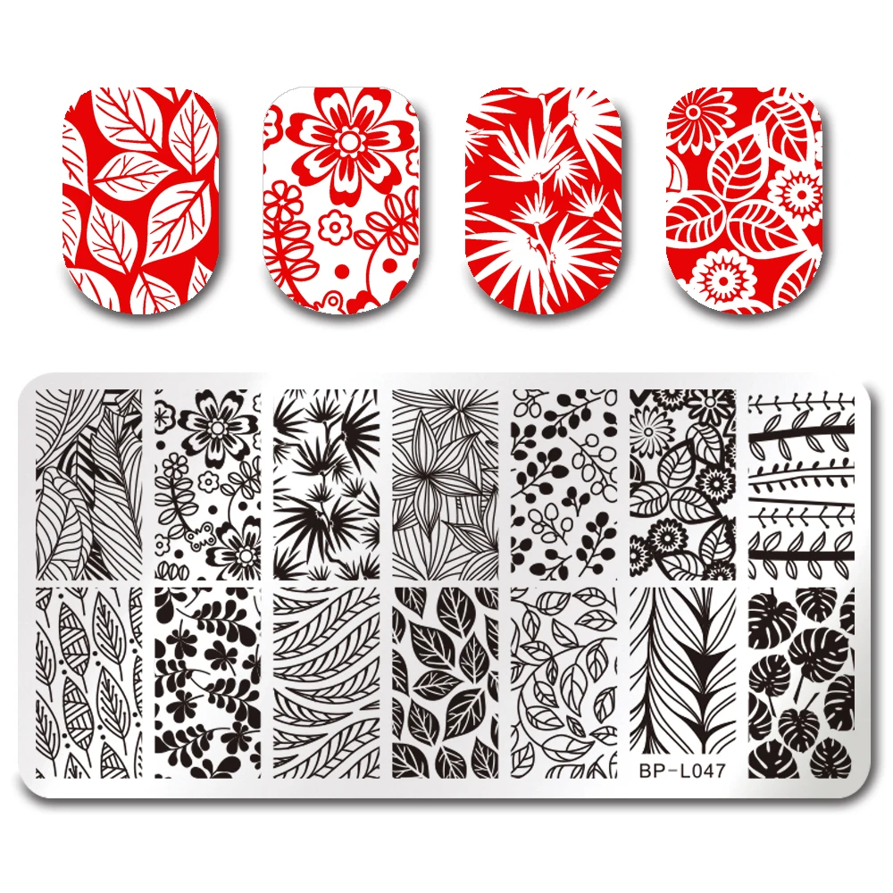 

BORN PRETTY 12*6cm Rectangle Nail Stamping Plate Leaf Design Manicure Nail Art Template BP-L047