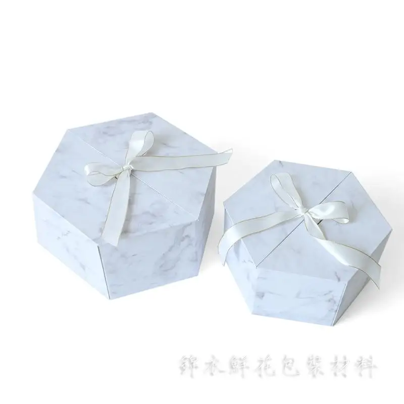 Мраморная Подарочная коробка, бочка, шестигранная Подарочная коробка для цветов, вечный цветочный набор магазин цветов - Цвет: White two sets