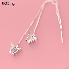 Moda czysta 925 srebro spadek kolczyki motyl długie kolczyki biżuteria Pendientes Brincos biżuteria