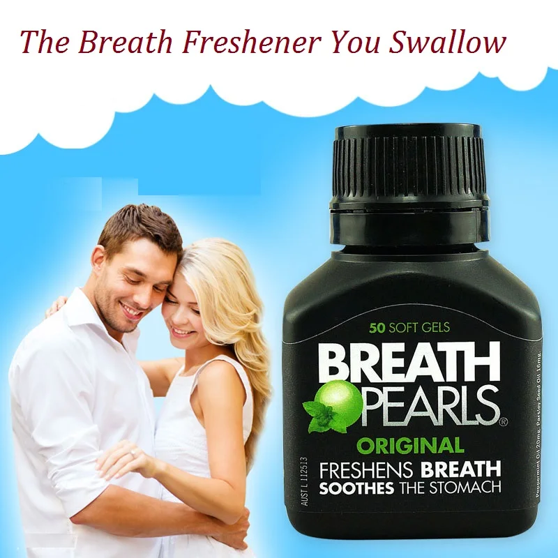 

Australia Breath Pearls Original Freshens Breath 50 SOFTGELS Peppermint Parsley Flavour for Long Lasting Fresh Breath