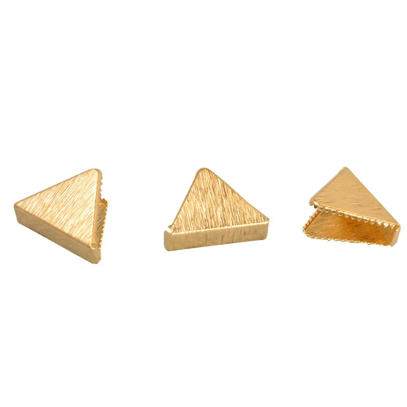 

100 PCS 20*15mm Metal Raw Brass Triangle Clasps Cord End Caps String Ribbon Leather Clip Foldover Jewelry Connectors Crimp