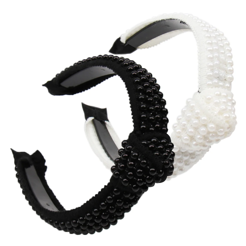 

CN Hair Accessories Black White Pearl Headbands for Women Cross Tie Hairbands Girls Spanish Style Knotted Hair Hoop