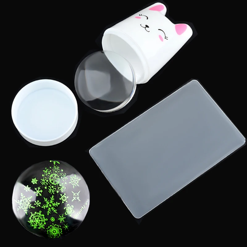 

1Set Lovely Rabbit Nail Art Stamper Scraper with Cap Soft Silicone Jelly 3.6cm Nail Stamp Plates Stamping Manicure Tools