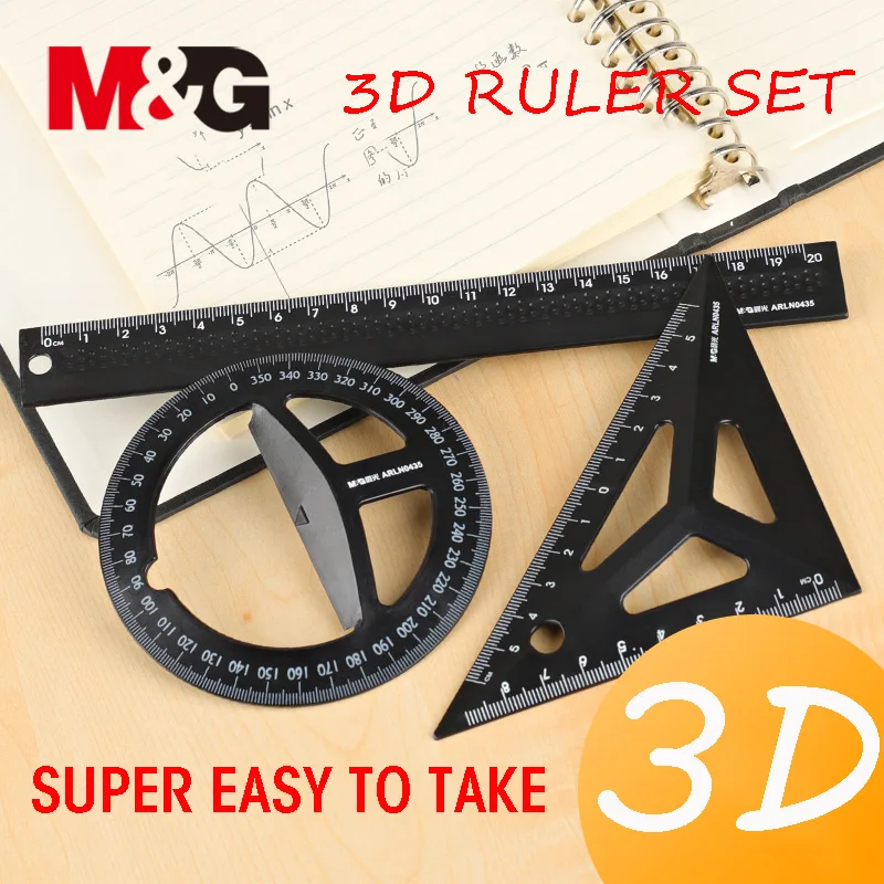 

Andstal Three-dimensional Technical Drawing Ruler Set Plastic Black/White M&G Students Maths Geometry Triangle Ruler School
