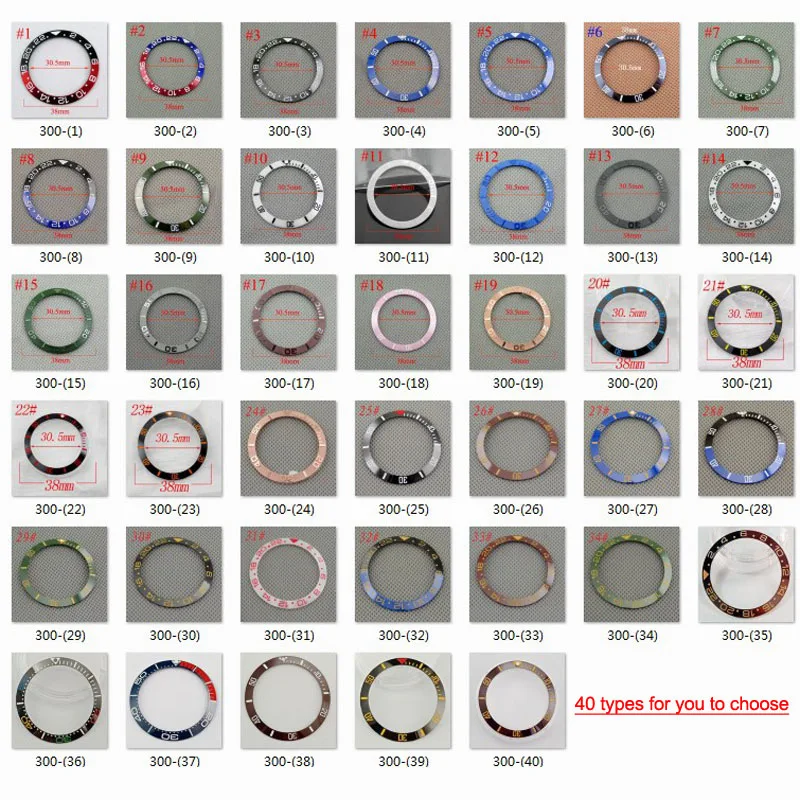 Титан керамический ободок(40 цветов выбран) красный/черный/зеленый/белый круг вставка подходит 40 мм случае Механические Мужские наручные часы P300