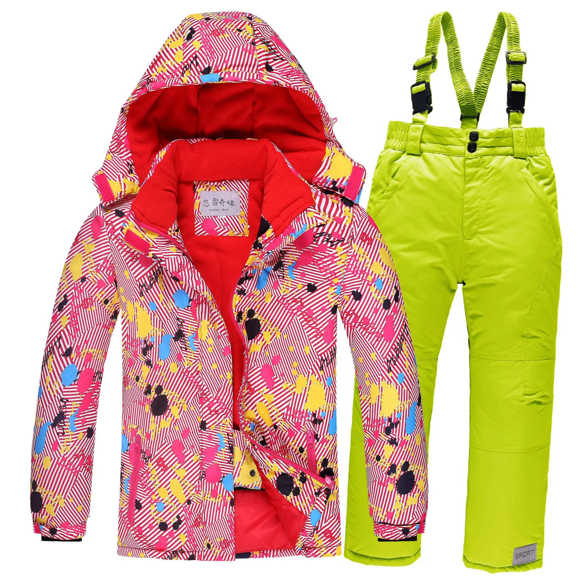 

-30 Degree Russia Winter Children Girls Sport Suit Waterproof Warm Boys Jacket And Overalls Snowsuit 3-16 Years Ski Suit