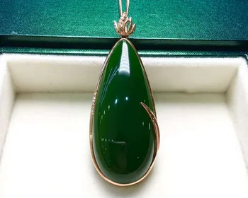 

18K gold inlaid jasper enamel blue heart drop pendantJ07#