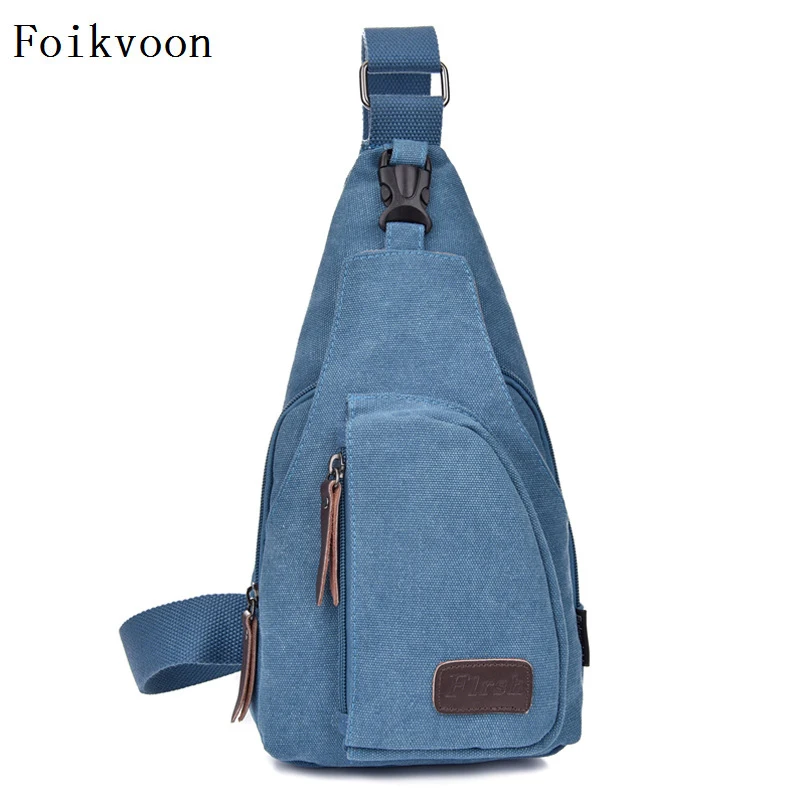 

Foikvoon Crossbody Bag Man Multifunction Canvas Men Small Bags Practical Solid Color Male Travel Bags Chest Bag