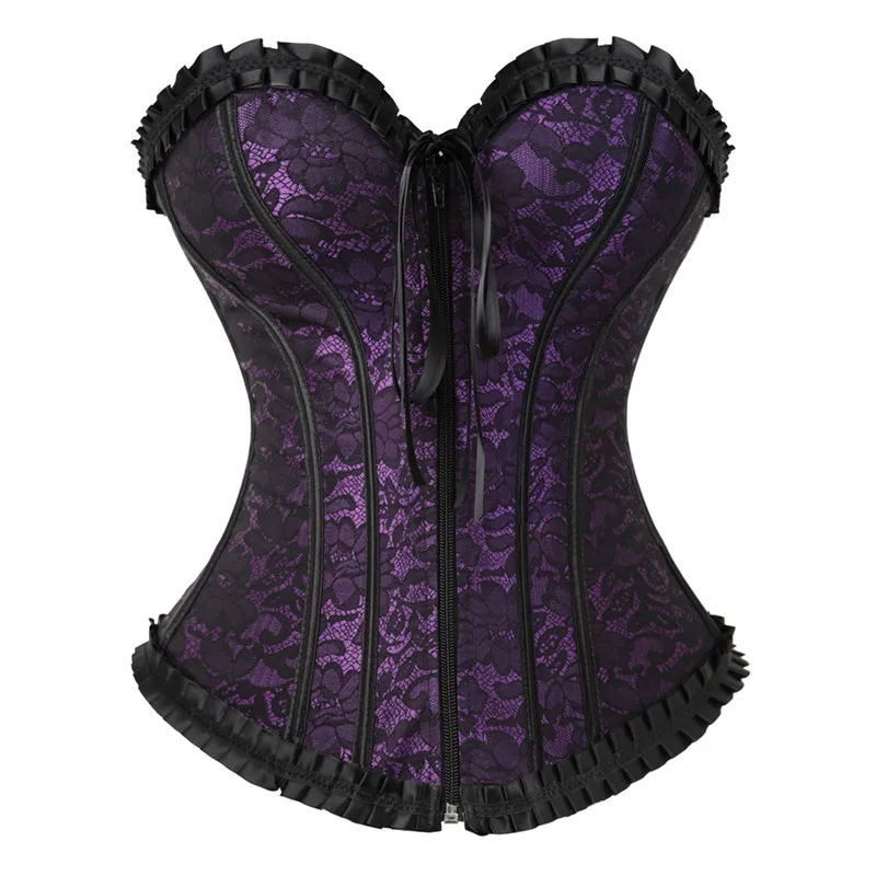 

Sexy Overbust Corsets and Bustiers Zipper Front Vintage Floral Victorian Costume Corset Lingerie Top plus size korsett for women