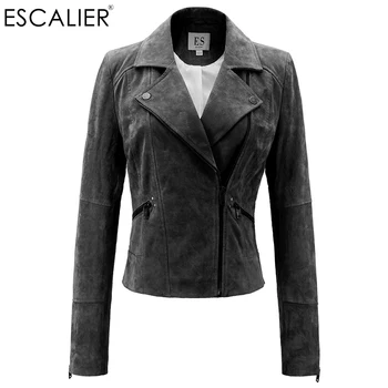 

Escalier Genuine Leather Jacket Women Real Pigskin Slim Zipper Soft Suede real Leather Short Motorcycle Jacket Top Quality