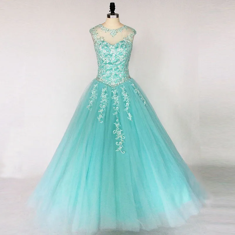 Turquoise Quinceanera Dresses 2022 Ball Gown Beaded Lace Tulle Vestidos ...