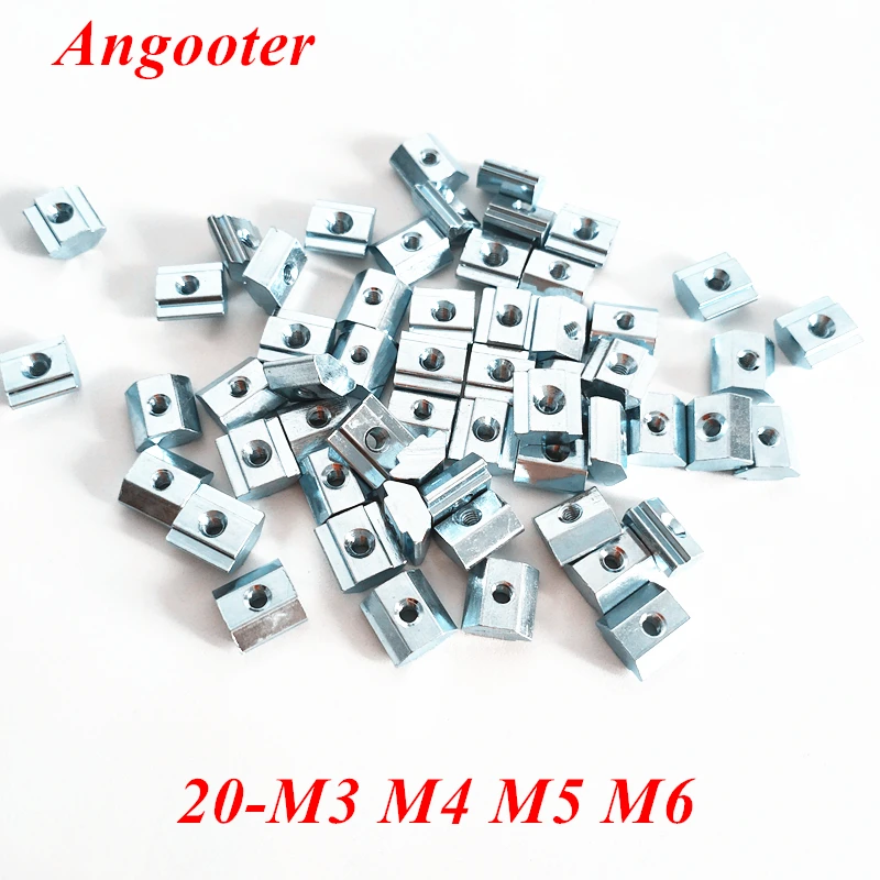 M3 M4 M5 M6 T 슬라이딩 너트 스퀘어 블록 너트 50 개, 2020 시리즈 알루미늄 액세서리 프로파일 EU 표준 유형