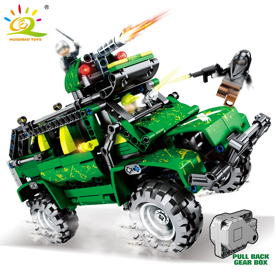 

530pcs Military Chariot Pull Back Car Building Blocks Compatible Legoed Army Figure Technic PUBG Vehicle Brick Toys For Children