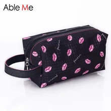 2017 Lip Print Ladies Cosmetic Bag Fashion Design Travel Portable Toilet Wash And Makeup Bag Lip Printing Trunk Shape