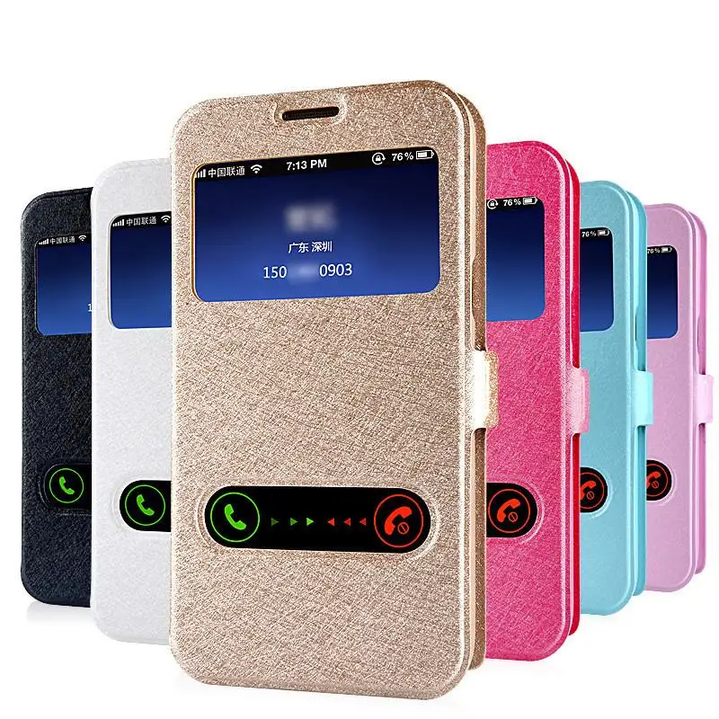 Luxury Smart Front Window View Leather Flip Case For samsung galaxy s4 s5 s6 j5 A5 Grand Prime case Coque Cover