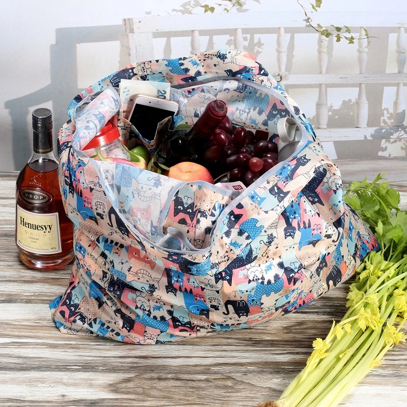 Многоразовая хозяйственная сумка складная полиэфирная большая переработанная овощная и фруктовая сумка