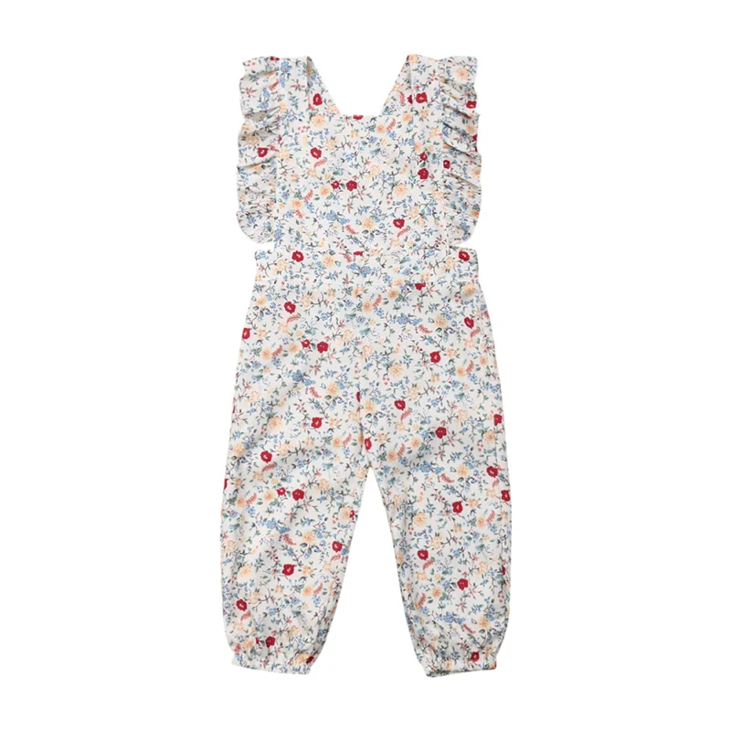 

Cute Kids Infant Toddler Baby Girl Summer Clothes Floral Jumpsuit Romper Sleeveless Square Collar Fashion Long Jumpsuits 1-6Y