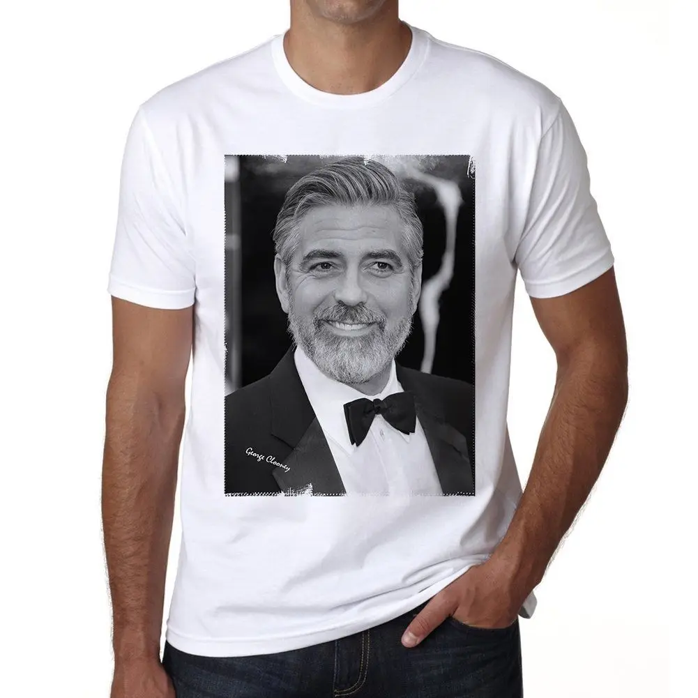George Clooney 1 Homme Tshirt, Blanc, Col Rond Homme