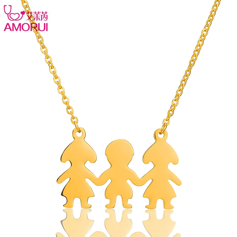 AMORUI Boy & Girl BFF Friend Choker Collar Chain Necklace Rose Gold Gold Silver Family Collier Femme Necklaces Colares Joyas