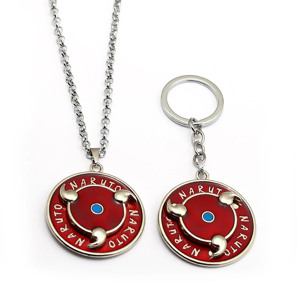 

Anime Naruto Sharingan Keychain Sasuke rotate Pendant Necklace Metal Choker Keyrings porte clef Key Chain Kids Gift Jewelry