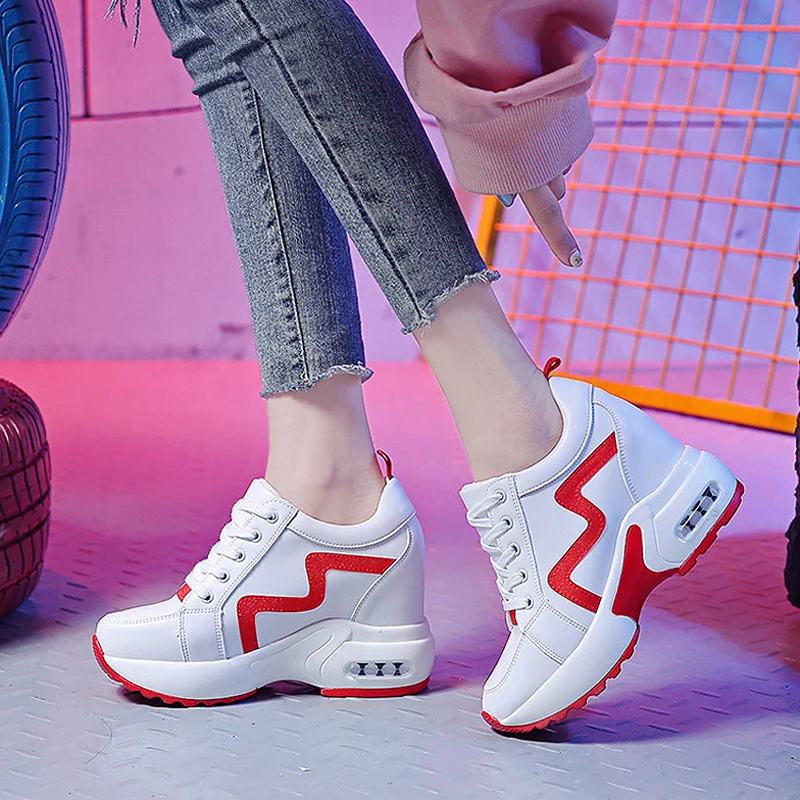 

Spring Women Sneakers Summer 10cm High Heels Casual Walking Shoes Increase Platform Wedges Creepers Mesh Chunky Sneakers
