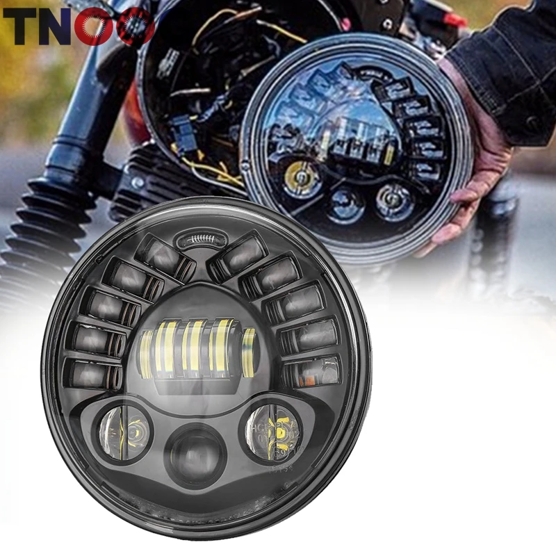 

TNOOG 7Inch LED Round Motorcycle Headlight with Hi/Lo Beam Projector Daymaker 7" Round Headlamp for Harley Motor 7"