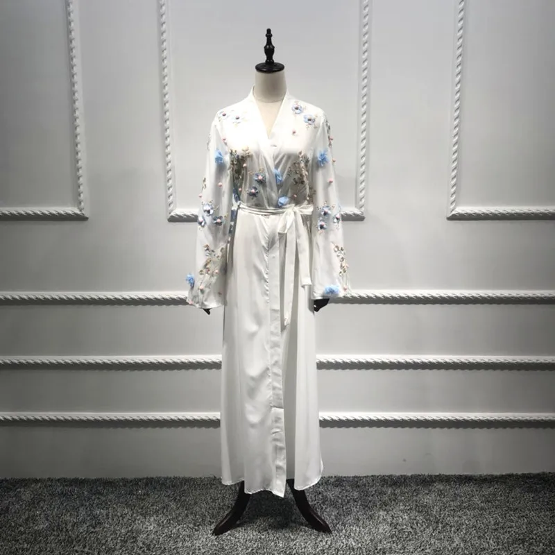 Мусульманское Абая для женщин кардиган платье вышивка 3D стереоскопический цветочный Абая Турция Макси платье кардиган Рамадан длинное
