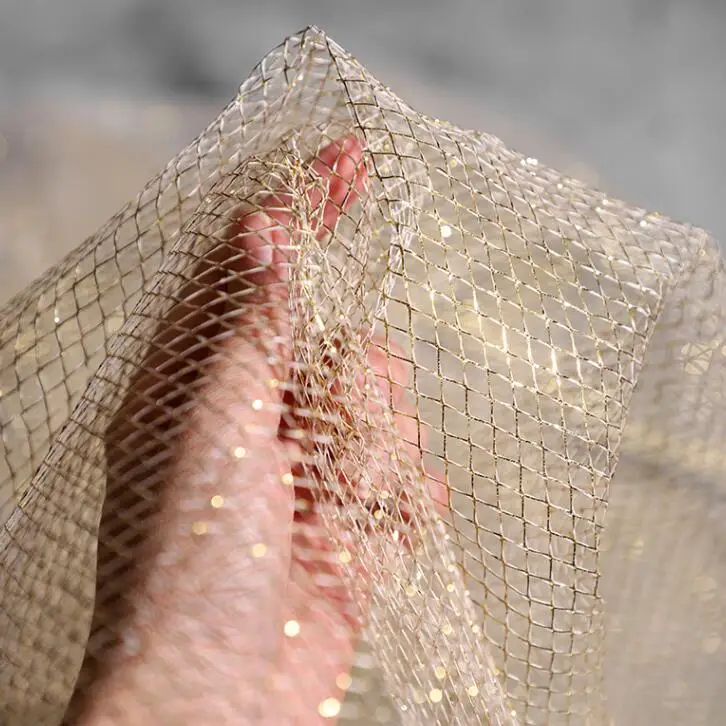 

Gold sexy Metal Diamond Hard Yarn Imitating Wire Mesh fabric dress patch wedding diy textiles tweed fabric telas por metro A530