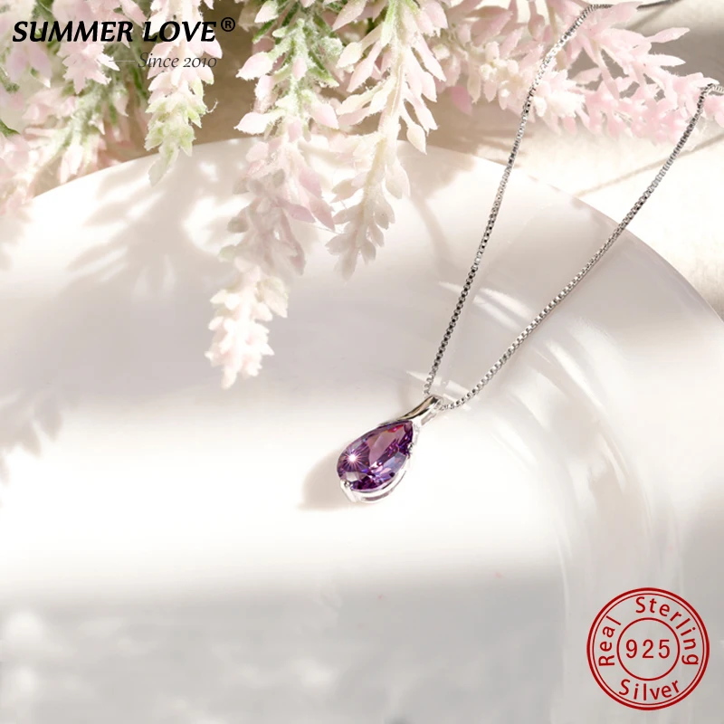 Femmes Argent Violet Gemme Améthyste Pendentif en forme de cœur cristal collier bijoux HS8