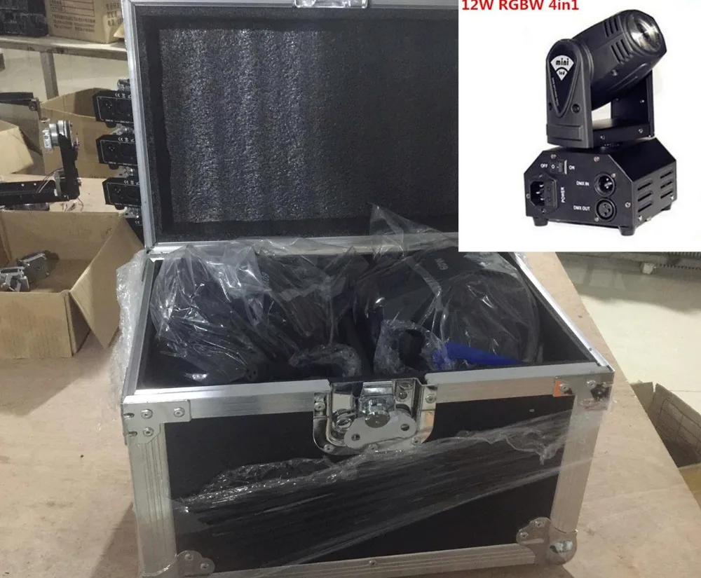 

2pcs/lot with flight case 12W moving head DMX512 light beam Lights LED spot Lighting DJ Show Disco Laser Light RGBW 4in1 led