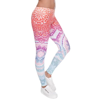 מותגי נשים אופנה צועד האצטקים עגול Ombre הדפסת leggins Slim גבוהה מותן חותלות אישה מכנסיים