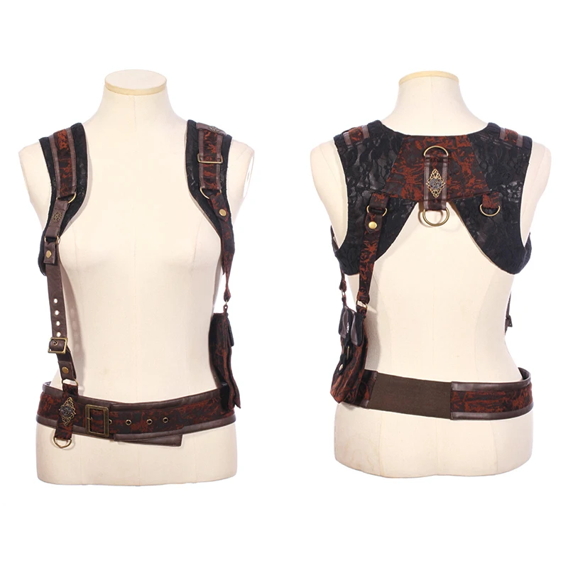 

Steampunk Vintage Women Braces with Big Bag Punk Removable Multi-function Leather Braces Belt Suspenders Cool Clothing Accessory