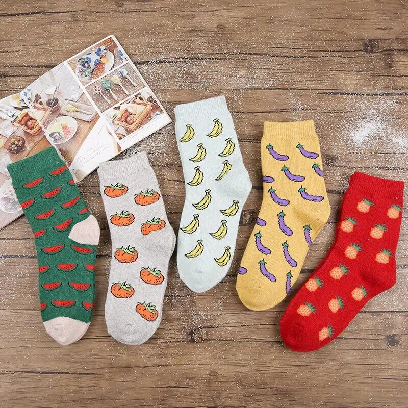 Creative Fruits Vegetables Wool Jacquard Socks Perfect Quality Banana