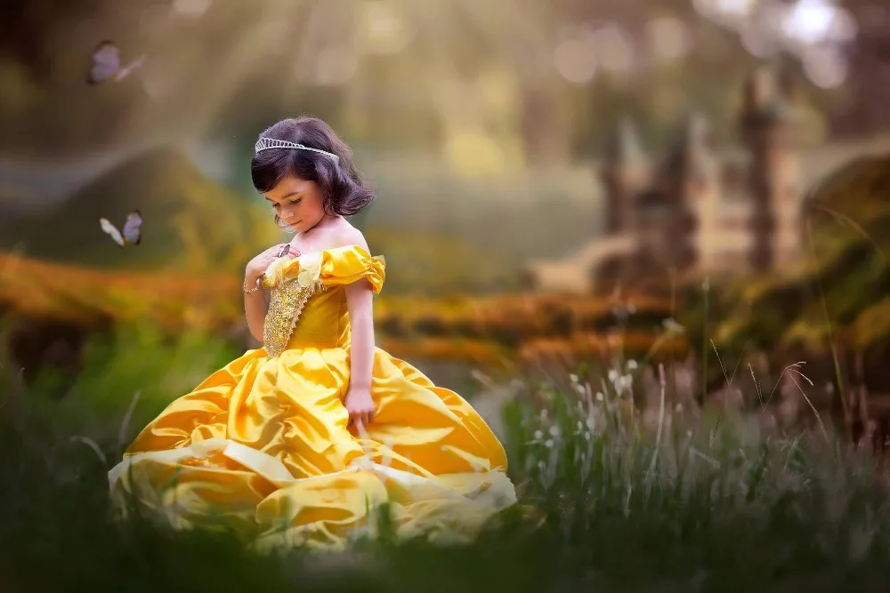 YOFEEL/платье для девочек «Белль»; костюм принцессы; Детские Многослойные Вечерние Платья с цветочным рисунком на Хэллоуин, день рождения, фэнтези
