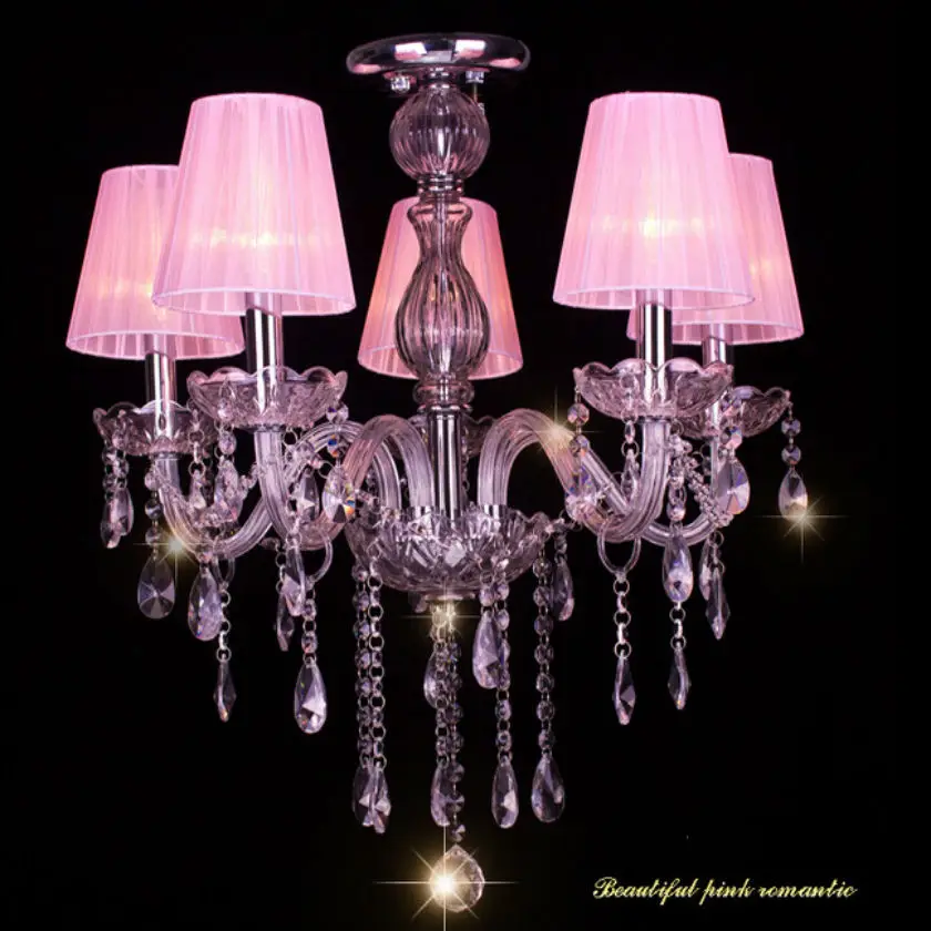 Candelabros románticos led de cristal rosa para dormitorio de princesa