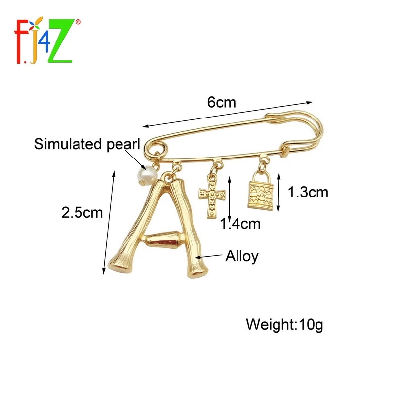 F. J4Z Новые популярные женские буквенные броши, сплав, маленькие A-Z, инициалы, крест, замок, жемчужные подвески, булавка брошь бижутерия, броши на булавке