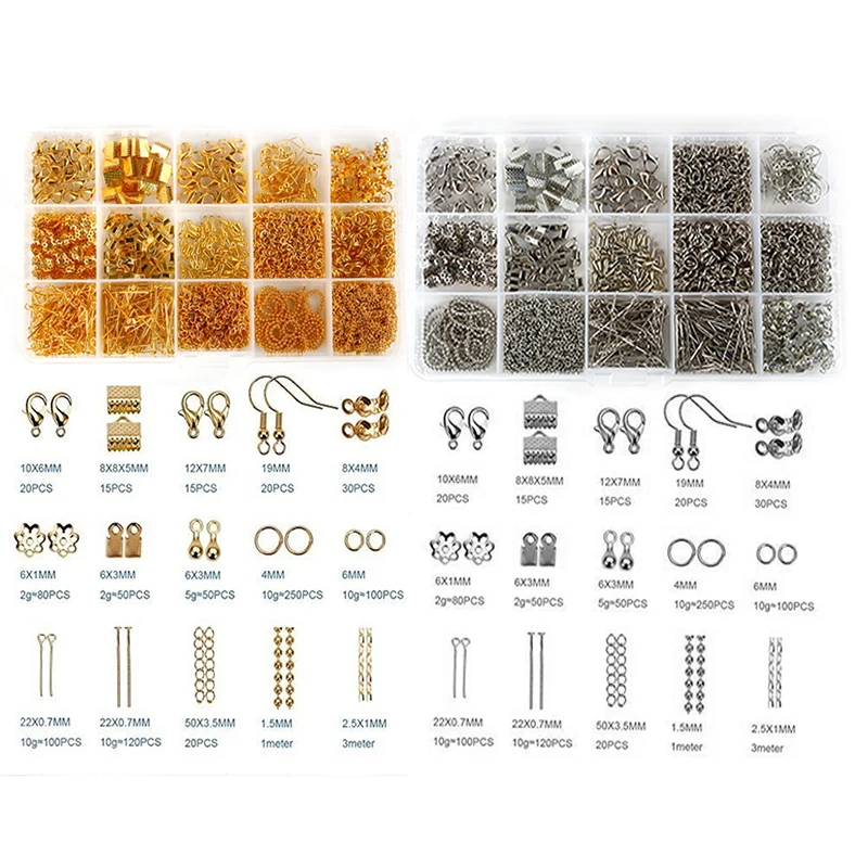 

Металлическая фурнитура, Золотая/серебряная фурнитура для ювелирных изделий, застежка-лобстер, соединительное кольцо, цепочка, девять игл, ювелирные аксессуары, 1 комплект